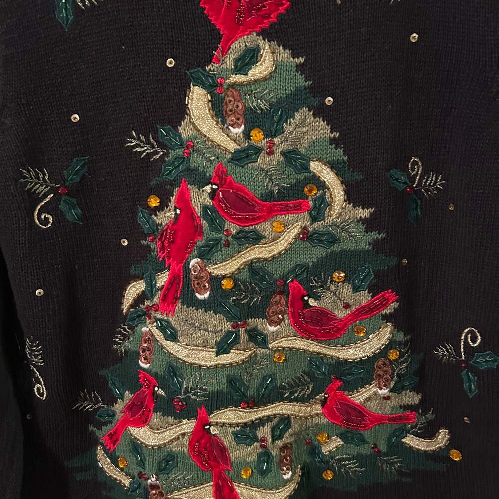 Vintage Tiara International Christmas Sweater Tree with Cardinals Size L - Picture 6 of 9